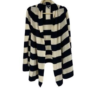 Splendid Cream & Black Cashmere Open Front Cardigan Sweater Womens M Chunky Cozy